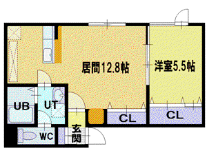 JR函館本線 野幌駅 徒歩9分 2階建 築17年(1LDK/2階)の間取り写真