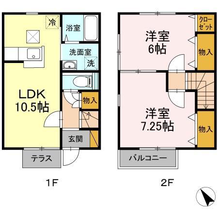 RHB御成台 D棟(2LDK/1階)の間取り写真