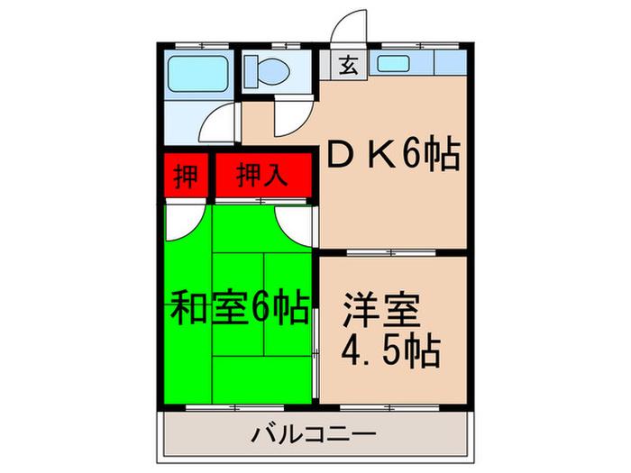 桃江荘(2DK/2階)の間取り写真