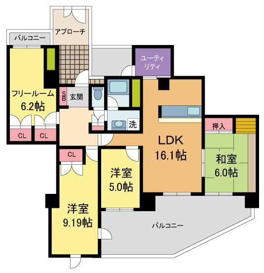 グランドゥール逆瀬川(4LDK/6階)の間取り写真
