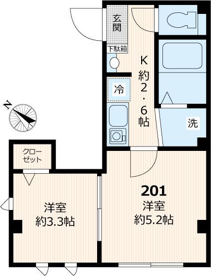 クレール月島(2K/2階)の間取り写真