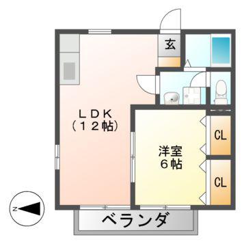 カーサクアトロ(1LDK/2階)の間取り写真