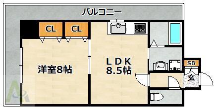 パシフィック神戸桜筋北館(1LDK/8階)の間取り写真