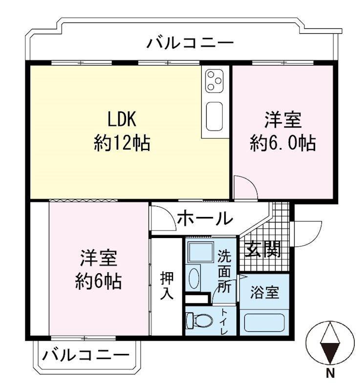 ヴィラ長者町(2LDK/3階)の間取り写真