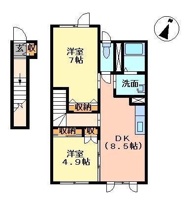 カーザプレスト(2DK/2階)の間取り写真