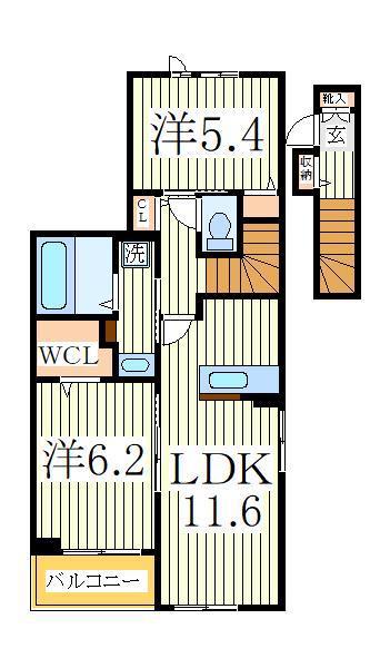 パーシモンN(2LDK/3階)の間取り写真