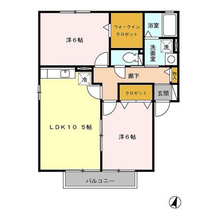 セジュールあいりすB(2LDK/2階)の間取り写真