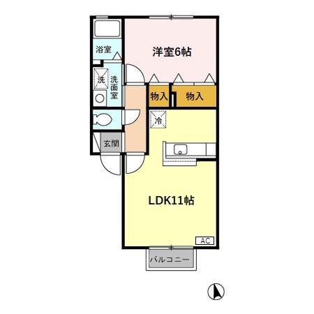 グラシュー・M(1LDK/1階)の間取り写真