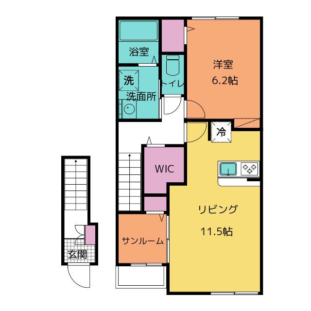 ウエスト蔵水(1LDK/2階)の間取り写真