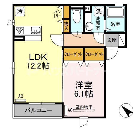 BRIGHTHALUイースト(1LDK/2階)の間取り写真