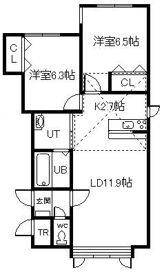 富良野錦町MS A(2LDK/2階)の間取り写真