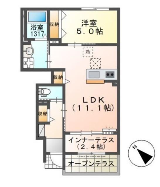 船橋市飯山満町(1LDK/1階)の間取り写真