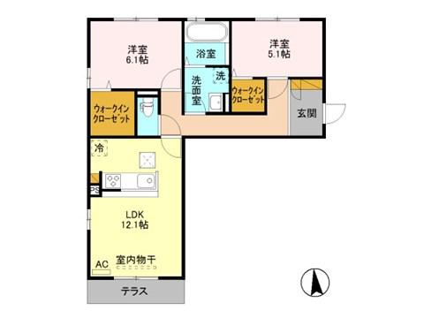 ヴィンヤード(2LDK/1階)の間取り写真