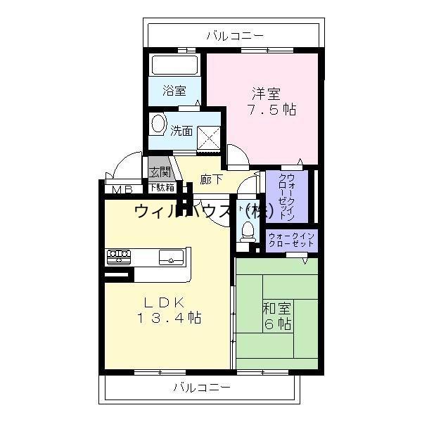 パークサイドヴィラ中百舌鳥(2LDK/1階)の間取り写真