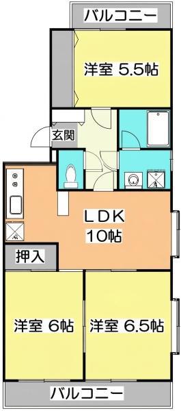 煉瓦館28(3LDK/2階)の間取り写真