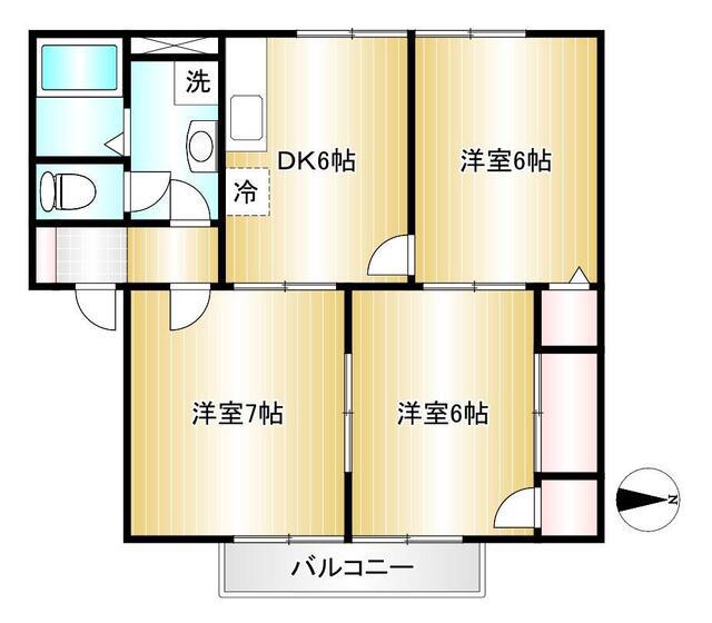 ユーティーライズB棟(3DK/2階)の間取り写真