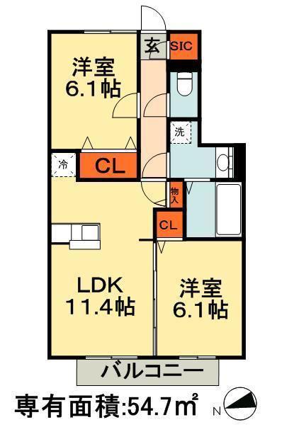 コーポスカイG(2LDK/3階)の間取り写真