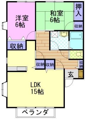 ニューメゾンドクレールB(2LDK/2階)の間取り写真