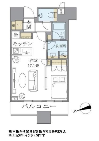 BRILLIA TOWERS目黒サウスレジデンス(ワンルーム/22階)の間取り写真