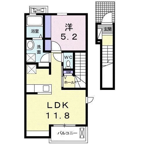 グレイスフル やがみ III(1LDK/2階)の間取り写真