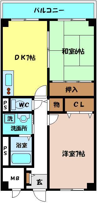 ベルダ高殿(2DK/1階)の間取り写真