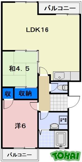 レーベンハイツ中部II(2LDK/3階)の間取り写真