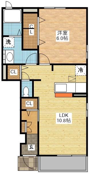 ミドル K・S-II(1LDK/1階)の間取り写真