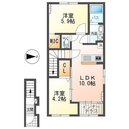日立市水木町2丁目アパート(2LDK/2階)の間取り写真