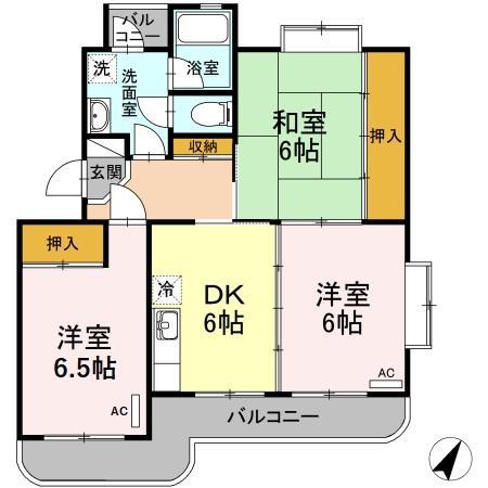 サンハイツ中浜(3DK/1階)の間取り写真