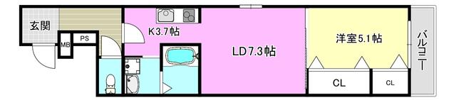 フジパレス吹田岸辺(1LDK/3階)の間取り写真