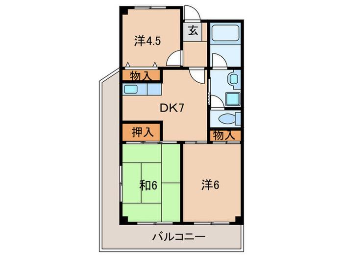 近鉄南大阪線 布忍駅 徒歩15分 5階建 築33年(3DK/2階)の間取り写真