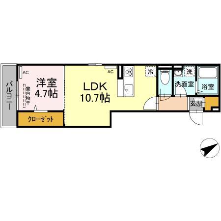 D-RESIDENCE沖野上(1LDK/1階)の間取り写真