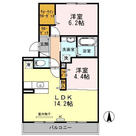 アプリコットハウス B棟(2LDK/2階)の間取り写真