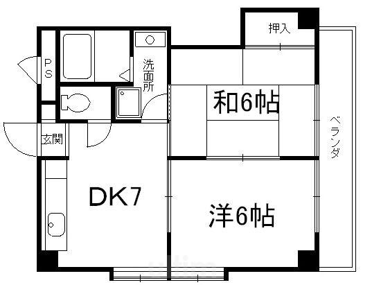 アーバンハイツ伊賀(2DK/4階)の間取り写真
