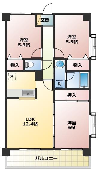 ブロームハウスあけぼの(3LDK/2階)の間取り写真