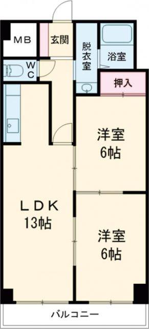 グランドール緑町(2LDK/4階)の間取り写真