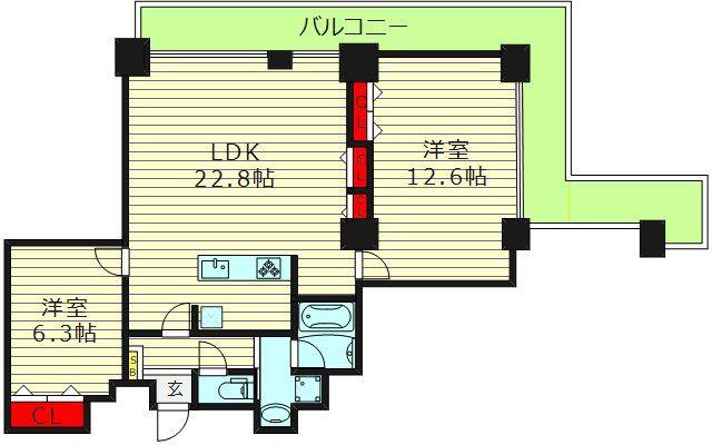 キングマンション堂島川(2LDK/37階)の間取り写真
