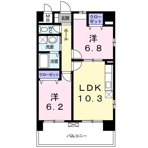 キャトルセゾン代官町(2LDK/10階)の間取り写真