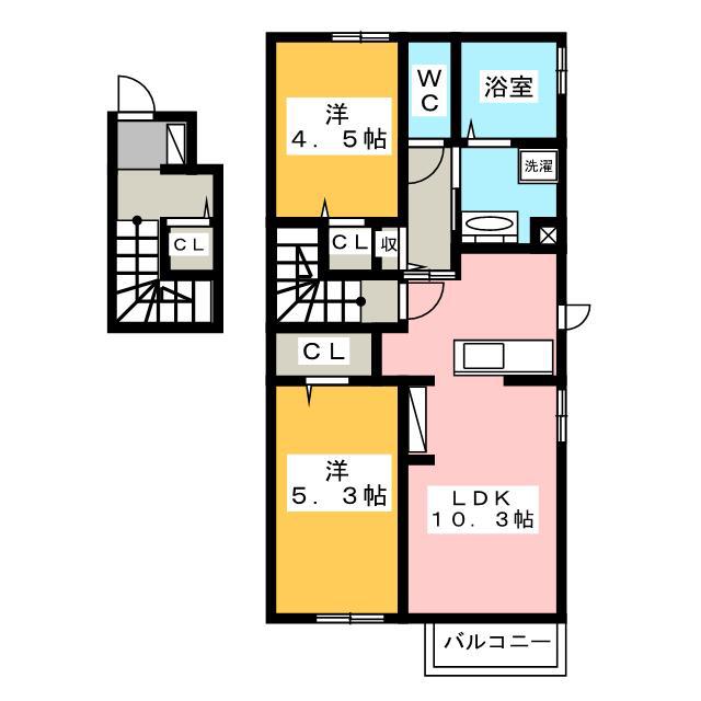 ルージュ伊勢宮A棟(2LDK/2階)の間取り写真