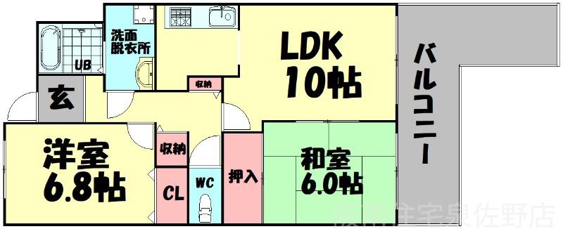ウエスト関空泉南ハイツ(2LDK/5階)の間取り写真