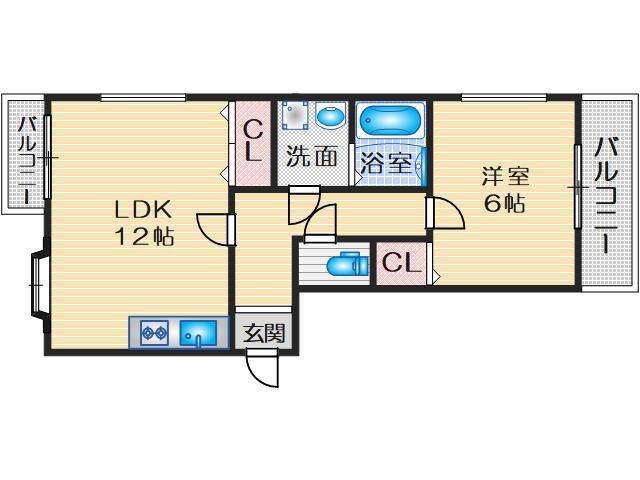 フリーディオ中桜塚(1LDK/1階)の間取り写真