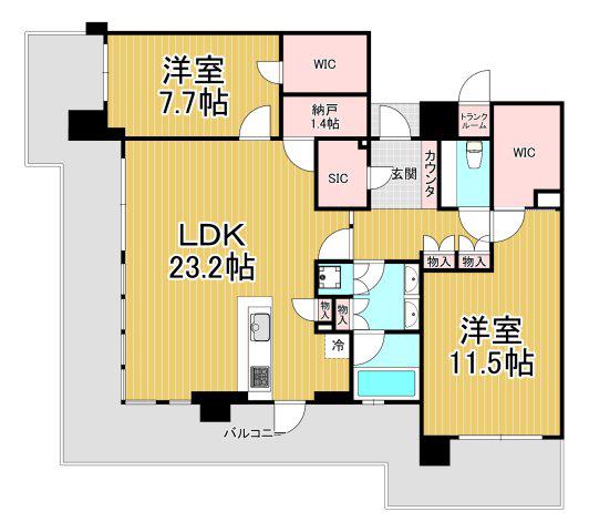 ジオタワー宝塚グランレジスTHE ノース(2SLDK/32階)の間取り写真