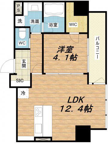 BRAVE常盤町II(1LDK/13階)の間取り写真