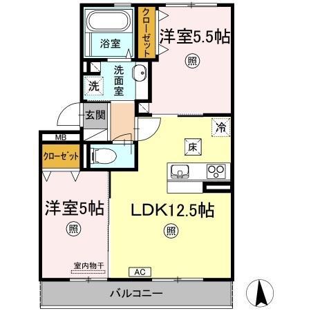 プランドール大高I(2LDK/1階)の間取り写真