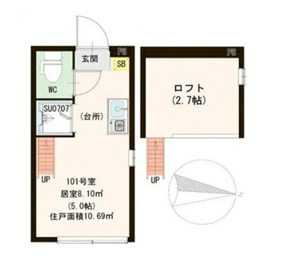 ハーモニーテラス長崎II(ワンルーム/1階)の間取り写真