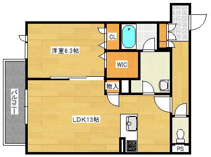 アズール庚午北(1LDK/1階)の間取り写真