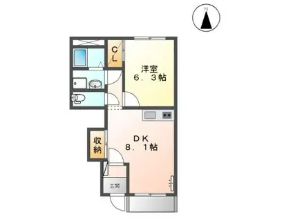 メゾン オアシス(1DK/1階)の間取り写真