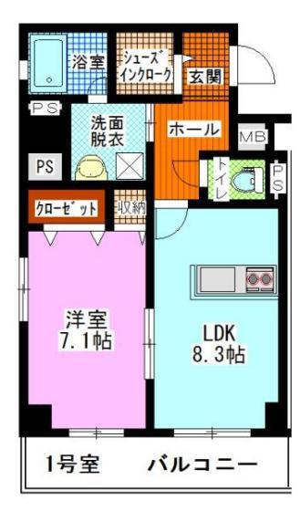 ハートフル医大西(1LDK/2階)の間取り写真