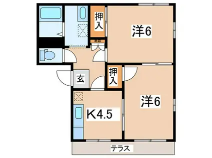 KプラットハウスB棟(2K/1階)の間取り写真