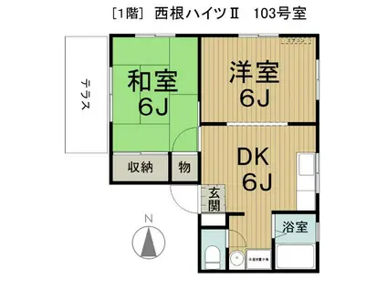 西根ハイツII(2DK/2階)の間取り写真